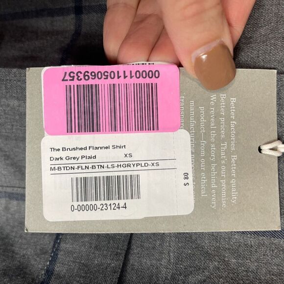 Everlane The Brushed Flannel Shirt Mens Size XS Dark Grey Long‎ Sleeve Plaid NEW - Picture 7 of 11